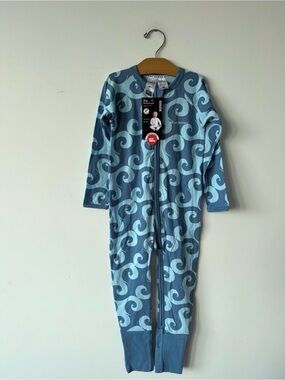 Bonds Blue Wave Print Zippered Kids Bodysuit